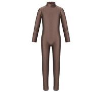 Mufeng Body de Una Pieza con Manga Larga para Niñas Maillot de Danza de Baile con Pantalones Mono de Color Sólido para Yoga Gimnasia Marrón A 9-10 años