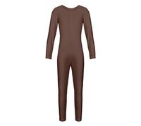 Mufeng Body de Una Pieza con Manga Larga para Niñas Maillot de Danza de Baile con Pantalones Mono de Color Sólido para Yoga Gimnasia Marrón 5-6 años