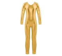 Mufeng Mono de Baile de Danza con Manga Larga para Niñas Leotardo Brillante para Baile de Ballet con Cremallera Invisible de Color Liso Dorado 14 años