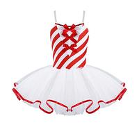 Mufeng Vestido de Tutú de Malla sin Mangas para Niñas Vestido Navideño Estampado de Rayas Vestido Fiesta con Tirantes Finos con Lazo Rojo 9-10 años