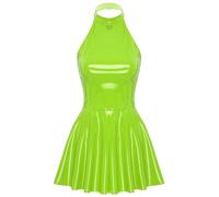 Mufeng Vestido Sexy Elegante de Cuero Brillante para Mujer Vestido Ajustado sin Mangas de Aspecto Mojado Minivestido Clubwear Verde C XL