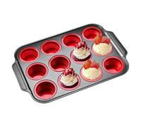 Muffin Pan - 12-Cup Nonstick Easy Release Baking Mold, 12-Hole Carbon Steel & Silicone Muffin Pan | Dishwasher Safe, Oven, Microwave, Freezer Friendly | Ideal for Cupcakes, Egg Tarts, Muffins, Mugs