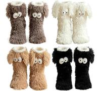 Muffle Friends Cozy Socks, Cute Big-Eyes Non-slip Winter Socks for Women, Thick Fleece Warm Floor Slipper Sock with Ears(4pcs-mix)