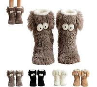 Muffle Friends Cozy Socks Cute Big-Eyes Winter, Women'S Winter Warm Fuzzy Non-Slip Slipper Socks, Winter Warm Fluffy Soft Slippers for Cold Weather Home Lounge-Gray