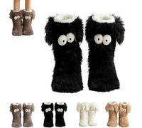 Muffle Friends Cozy Socks Cute Big-Eyes Winter, Women'S Winter Warm Fuzzy Non-Slip Slipper Socks, Winter Warm Fluffy Soft Slippers for Cold Weather Home Lounge-Black