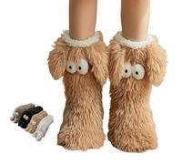 Muffle Friends Cozy Socks Cute Big-Eyes Winter, Women'S Winter Warm Fuzzy Slipper Socks, Winter Warm Fluffy Soft Slippers for Cold Weather Home Lounge, caqui, XXX-Large 3X-Large