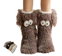 Muffle Friends Cozy Socks Cute Big-Eyes Winter, Women'S Winter Warm Fuzzy Slipper Socks, Winter Warm Fluffy Soft Slippers for Cold Weather Home Lounge, Gris, XXX-Large 3X-Large
