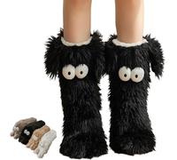 Muffle Friends Cozy Socks Cute Big-Eyes Winter, Women'S Winter Warm Fuzzy Slipper Socks, Winter Warm Fluffy Soft Slippers for Cold Weather Home Lounge, Negro , XXX-Large 3X-Large