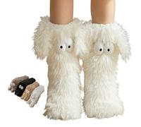 Muffle Friends Cozy Socks Cute Big-Eyes Winter, Women'S Winter Warm Fuzzy Slipper Socks, Winter Warm Fluffy Soft Slippers for Cold Weather Home Lounge, blanco, XXX-Large 3X-Large