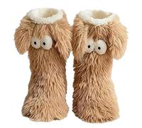 Muffle Friends Cozy Socks-Funny Socks for Girls Cute Big-Eyes Non-slip Winter Sock for Women with Ears (Brown)