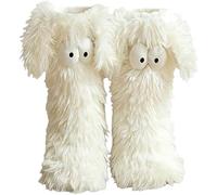 Muffle Friends Cozy Socks-Funny Socks for Girls Cute Big-Eyes Non-slip Winter Sock for Women with Ears (White)