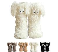 Muffle Friends Cozy Socks with Eyes for Women,funny Slippers for Women,Cute Big Eyes Women’s Funny Fuzzy Slipper Socks with Ears,Non-Slip House Warm Sock, Winter Warm Fluffy Soft Slippers (white)