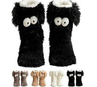 Muffle Friends Cozy Socks with Eyes for Women,funny Slippers for Women,Cute Big Eyes Women’s Funny Fuzzy Slipper Socks with Ears,Non-Slip House Warm Sock, Winter Warm Fluffy Soft Slippers (black)
