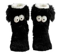 Muffle Friends Cozy Socks, Women's Winter Warm Fuzzy Slipper Socks with Cute Big Eyes Winter Home Sock (Black)