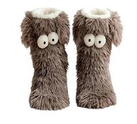 Muffle Friends Cozy Socks, Women's Winter Warm Fuzzy Slipper Socks with Cute Big Eyes Winter Home Sock (Gray)