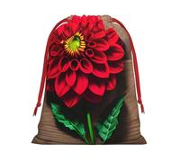 MUFLVDX - Bolsa de regalo de Navidad retro de madera con estampado de dalia roja y flores para regalo con cordón para Navidad, bodas, fiestas, regalos, caramelos