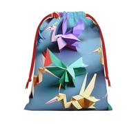MUFLVDX Bolsas de regalo de Navidad con estampado de grúas de papel multicolor de origami, bolsas de regalo multiusos con cordón, para Navidad, bodas, fiestas, regalos, dulces