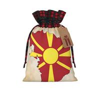 Muflvdx Bolsas de regalo de Navidad con estampado de mapa de la bandera de Macedonia del Norte, bolsas reutilizables para regalos, para Navidad, cumpleaños, fiestas