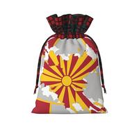 Muflvdx Bolsas de regalo de Navidad con estampado de mapa de la bandera de Macedonia del Norte, bolsas reutilizables para regalos, para Navidad, cumpleaños, fiestas