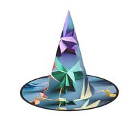 MUFLVDX Origami multicolor Papercraft Cranes Print Halloween Sombrero de bruja Adulto Sombrero Halloween Trajes Brujas Sombreros Halloween Decoración Fiesta