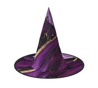 MUFLVDX Sombrero de bruja de Halloween con textura morada oscura con estampado de mármol, sombrero de Halloween, disfraz de bruja, sombreros de bruja, decoración de fiesta de Halloween