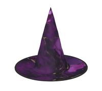 MUFLVDX Sombrero de bruja de Halloween con textura morada oscura con estampado de mármol, sombrero de Halloween, disfraz de bruja, sombreros de bruja, decoración de fiesta de Halloween