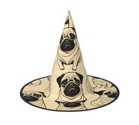 MUFLVDX Sombrero de bruja de Halloween lindo con estampado de perro pug para adulto, sombrero de bruja, sombreros de bruja, decoración de Halloween fiesta