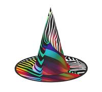 MUFLVDX - Sombrero de bruja multicolor con estampado de cebra arcoíris para adultos, sombrero de Halloween para disfraz de bruja, decoración de Halloween