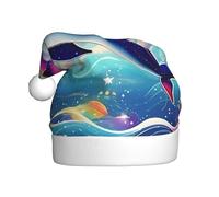 MUFLVDX Sombrero de Navidad colorido con estampado de delfín y cielo estrellado para adultos, sombrero de Papá Noel para mujeres y hombres, para Navidad, Año Nuevo, suministros de fiesta