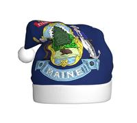 MUFLVDX Sombrero de Navidad con estampado de bandera del estado de Maine para adultos, sombrero de Papá Noel para mujeres y hombres, para Navidad, Año Nuevo, suministros de fiesta