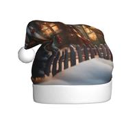 MUFLVDX Sombrero de Navidad con estampado de casa de pueblo para adultos, sombrero de Papá Noel para mujeres y hombres, para Navidad, Año Nuevo, suministros de fiesta
