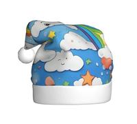 MUFLVDX Sombrero de Navidad con estampado de gotas de lluvia y nubes de arco iris, sombrero de Papá Noel para mujeres y hombres, para Navidad, Año Nuevo, suministros de fiesta