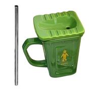 Mug À Café En Céramique - Tasse À Lait En Forme De Poubelle, Mug Avec Paille, Tasse Design Pour Femmes Hommes Cadeau Drôle | Maison Bureau Travail Routine Matinale Détente Weekend Loisirs