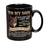 Mug for Son - Taza de cerámica negra "To My Son" de 330 ml, Father to Child, idea de regalo para cumpleaños | Classic Coffee & Dining Tool for Home, Yard, Balcony, Garden, Courtyard, Picnic, Camping