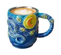 Mug Isotherme Artistique Nuit Étoilée - Taza a Café en Acier Inoxydable 304 Double Paroi - Sculpture Relief 3D Peinte à la Main - Gobelet Thermique Rétro avec pour Bureau, Maison et Cadeau