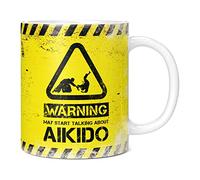 Mug Monster - Taza de café de cerámica con texto en inglés "Warning May Start Talking About Aikido" - Taza de café de cerámica, regalo para hombres o mujeres, taza extragrande y gigante disponible,