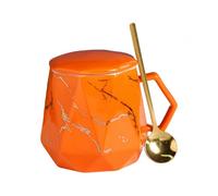 Mug Taza De Café De Cerámica De 420 Ml Con Diseño De Mármol Y Corte De Diamante, Ideal Para El Hogar Y La Oficina, Con Tapa Y Cuchara, En Caja De Regalo, Color Naranja.