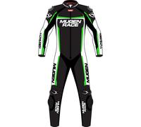 MUGENRACE Ohvale Traje de cuero de motocicleta de una pieza perforado para niños, Negro/blanco/neón amarillo, Talla 152