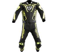 MUGENRACE Predator Traje de cuero de moto de dos piezas perforado, negro-blanco-amarillo, tamaño 58 para Hombres