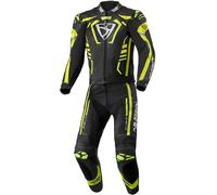 MUGENRACE Predator Traje de cuero de moto de dos piezas perforado, Negro/blanco/neón amarillo, Talla 48