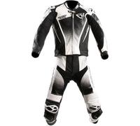 MUGENRACE Sidegun Traje de cuero de moto de dos piezas perforado, negro-blanco, tamaño 60 para Hombres
