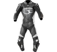 MUGENRACER Impegnato Traje de cuero de motocicleta de dos piezas perforado, negro-blanco, tamaño 48 para Hombres