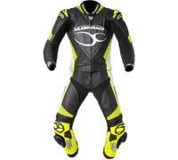 MUGENRACER Impegnato Tuta in pelle da moto a due pezzi traforata, nero/bianco/giallo neon, 60