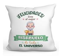 MUGFFINS Cojín 40x40 cm para BISABUELO Relleno Incluído - En Español - Mejor Universo Trofeo - Regalo Original y Divertido