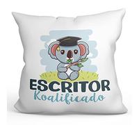 MUGFFINS Cojín 40x40 cm para Escritor Hombre Relleno Incluído - En Español - Koalificado/koalificada - Regalo Original y Divertido