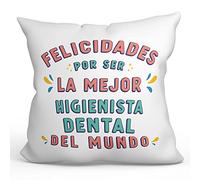 MUGFFINS Cojín 40x40 cm para HIGIENISTA Dental Mujer Relleno Incluído - En Español - Felicidades por ser Original y Divertido