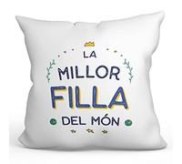 MUGFFINS Cojín 40x40 cm para Hija Relleno Incluído - En Catalán - El Millor del Món - Regalo Original y Divertido