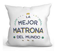 MUGFFINS Cojín 40x40 cm para MATRONA Mujer Relleno Incluído - En Español - Mejor del Mundo - Regalo Original y Divertido