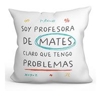 MUGFFINS Cojín 40x40 cm para Profesora DE MATEMÁTICAS Mujer Relleno Incluído - En Español - Mates Problemas - Regalo Original y Divertido