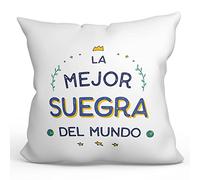 MUGFFINS Cojín 40x40 cm para Suegra Relleno Incluído - En Español - El Mejor del Mundo - Regalo Original y Divertido